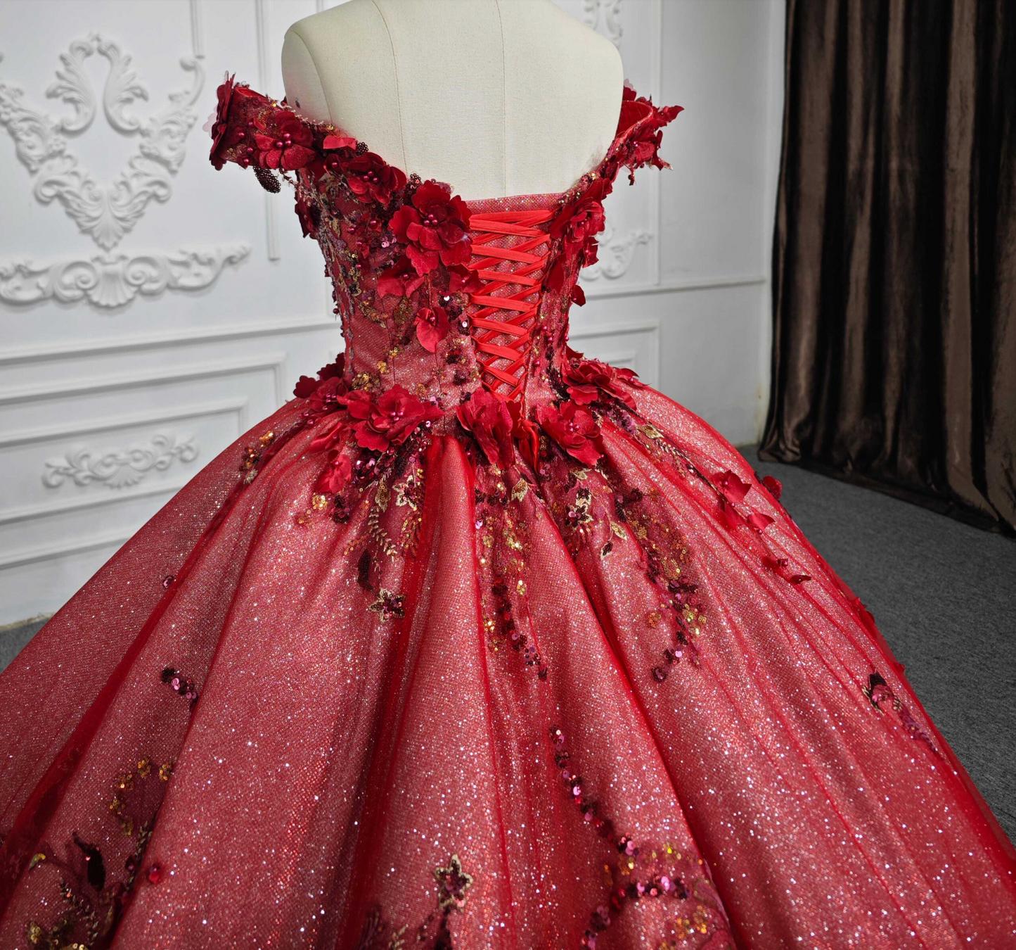 Red Off the Shoulder Quinceanera Dress Ball Gown Sweet 16 Dress