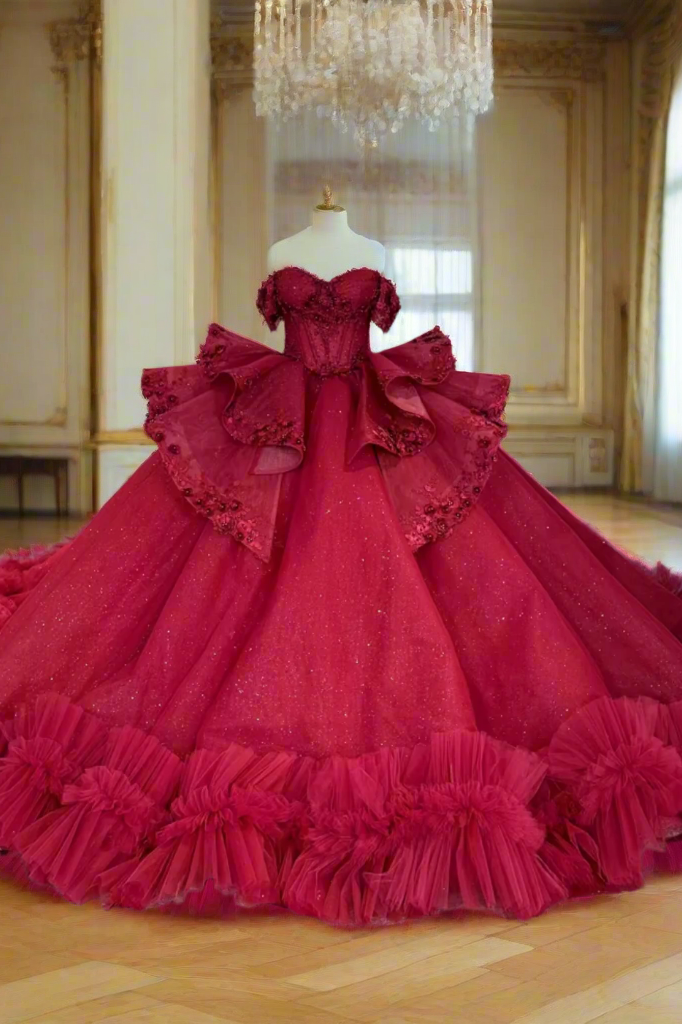 Red Off the Shoulder Quinceanera Dress Corset Ball Gown Sweet 16 Dress
