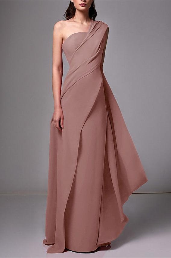 Red One Shoulder Sleeveless Wedding Guest Dress With Pleats Ruched