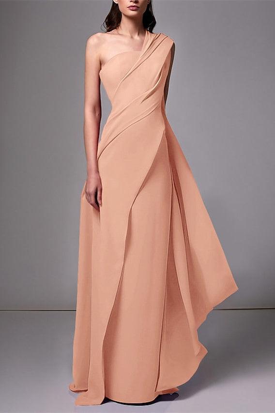 Red One Shoulder Sleeveless Wedding Guest Dress With Pleats Ruched