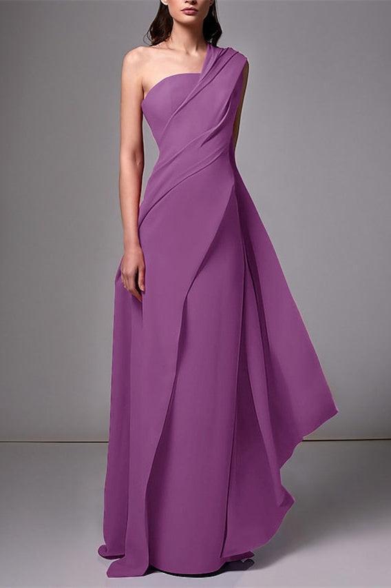 Red One Shoulder Sleeveless Wedding Guest Dress With Pleats Ruched