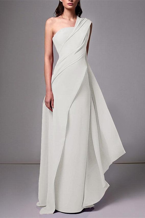 Red One Shoulder Sleeveless Wedding Guest Dress With Pleats Ruched