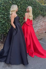 Red Prom Dress A-Line Sweetheart Long Formal Dress With Bow