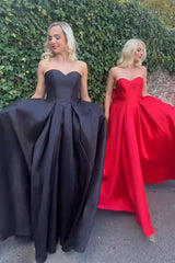 Red Prom Dress A-Line Sweetheart Long Formal Dress With Bow
