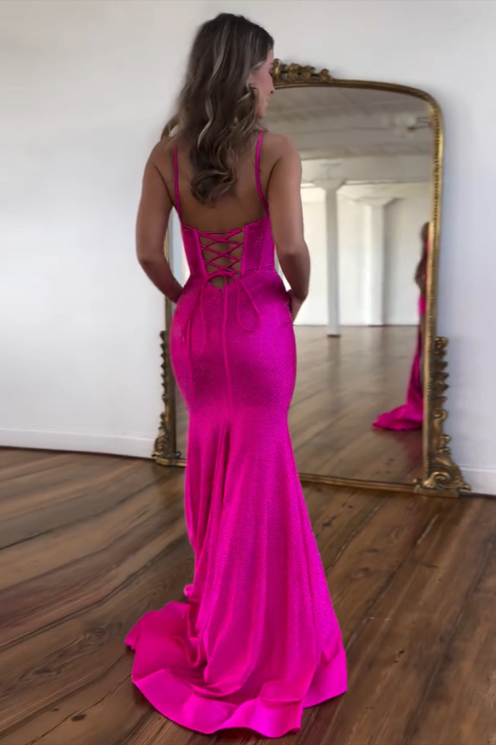 Red Prom Dress Beaded Corset Long Evening Dress with Slit