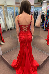 Red Prom Dress Corset Long Formal Dress With Lace