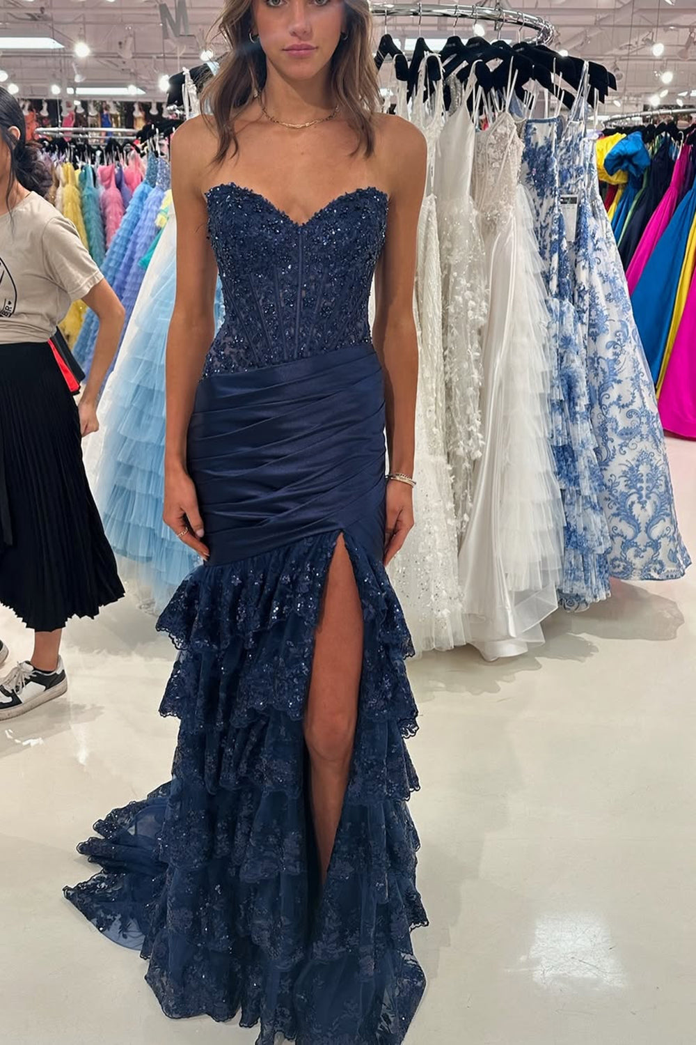 Red Prom Dress Floor Length Ruffled Formal Dress With Slit