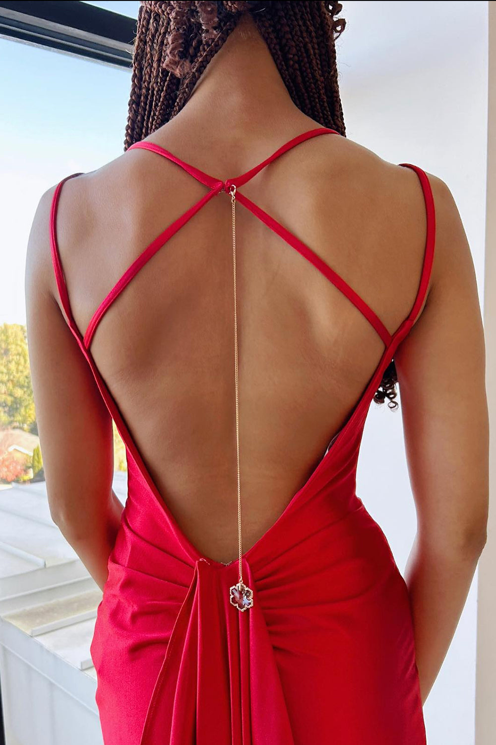 Red Prom Dress Mermaid Spaghetti Straps Long Corset Evening Dress With Slit