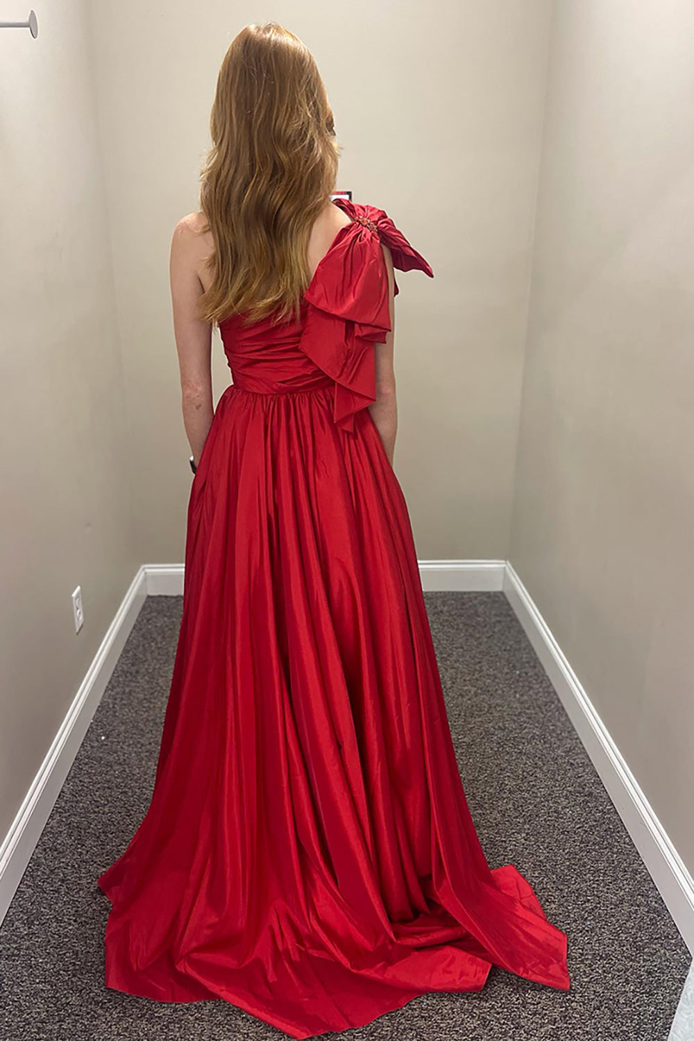 Red Prom Dress One Shoulder A Line Long Formal Dress With Slit