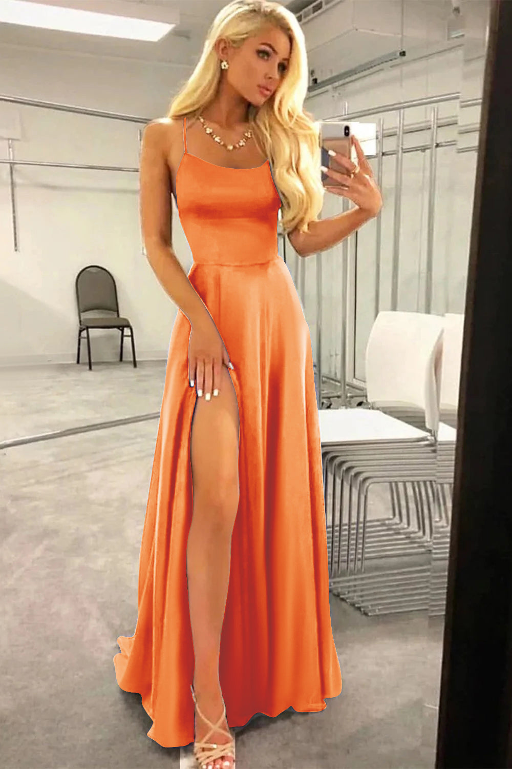 Red Prom Dress Spaghetti Straps Long Evening Dress with Slit