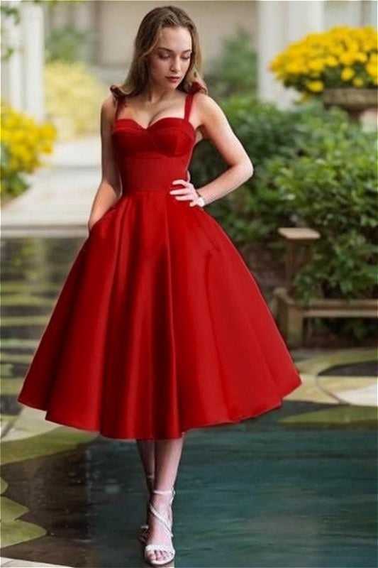 Red Spaghetti Straps Homecoming Dress Sweetheart Sleeveless A Line Short Cocktail Dress