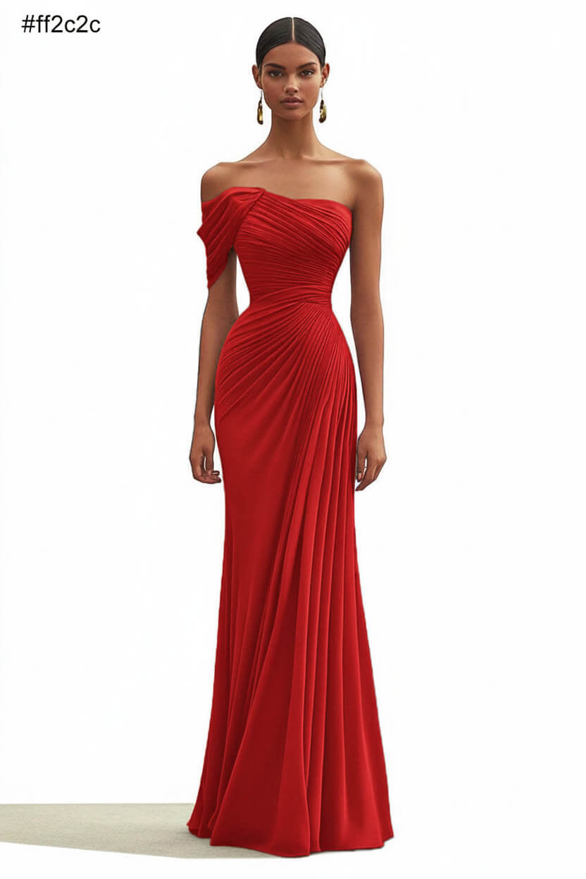 Dreamyannie One Shoulder Ruched Mermaid Dark Green Wedding Guest Dress Long Formal Dress
