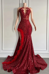 Mermaid Orange Sequined Formal Dress Lace Sleeveless Prom Dress with Feathers