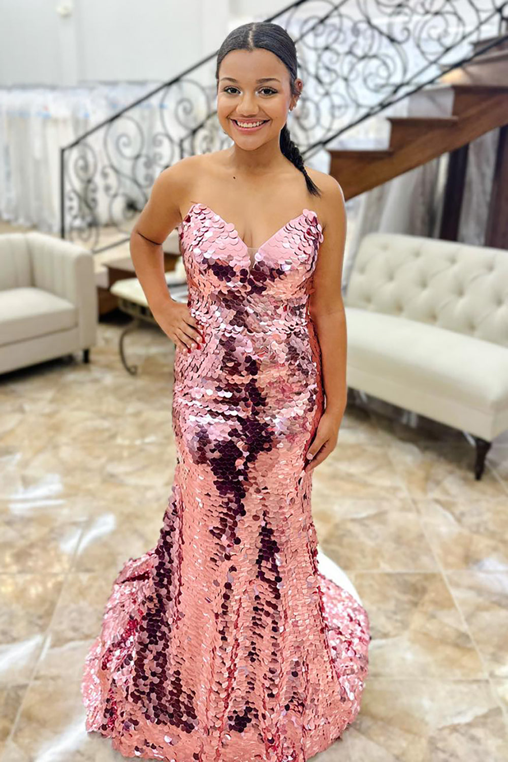 Rose Gold Prom Dress Sweetheart Long Formal Dress