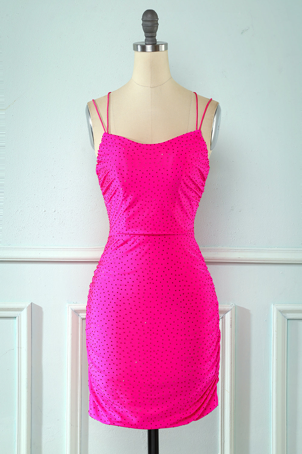 Rose Pink Homecoming Dress Lace Up Tight Cocktail Party Dresses
