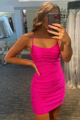Rose Pink Homecoming Dress Lace Up Tight Prom Dress