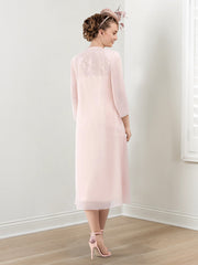 Round Neck Mother of the Bride Sheath Column Dresses with Applique & Jacket
