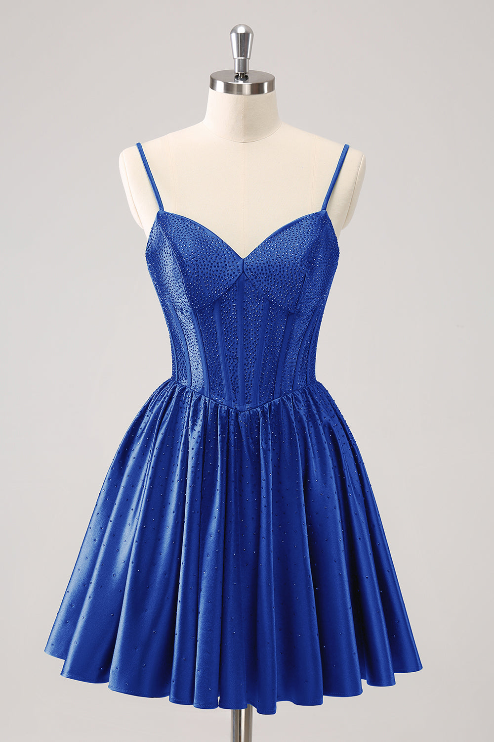 Sparkly Blue Beaded Corset A Line Short Homecoming Dress