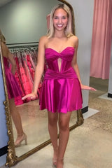 Royal Blue Homecoming Dress A Line Strapless Corset Short Prom Dress with keyhole