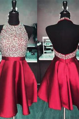 Royal Blue Homecoming Dress Beaded Backless Short Prom Dress