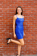 Royal Blue Homecoming Dress Beaded Tight Short Prom Dress