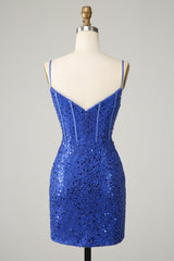 Royal Blue Homecoming Dress Bodycon Spaghetti Straps Prom Dress