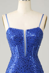Royal Blue Homecoming Dress Bodycon Spaghetti Straps Prom Dress