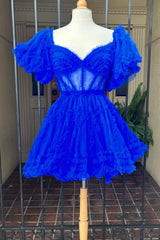 Royal Blue Homecoming Dress Corset A-Line Short Prom Dress