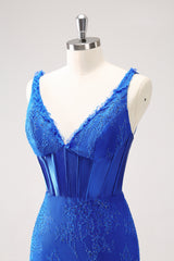 Royal Blue Homecoming Dress Corset Beaded Tight Short Prom Dress With Lace