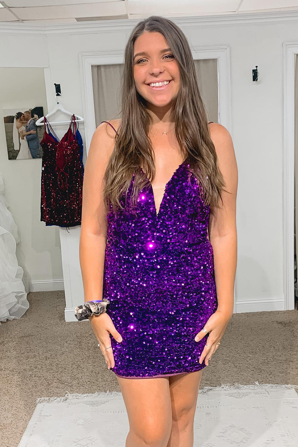 Royal Blue Homecoming Dress Criss-Cross Straps Sequin Tight Short Hoco Dress