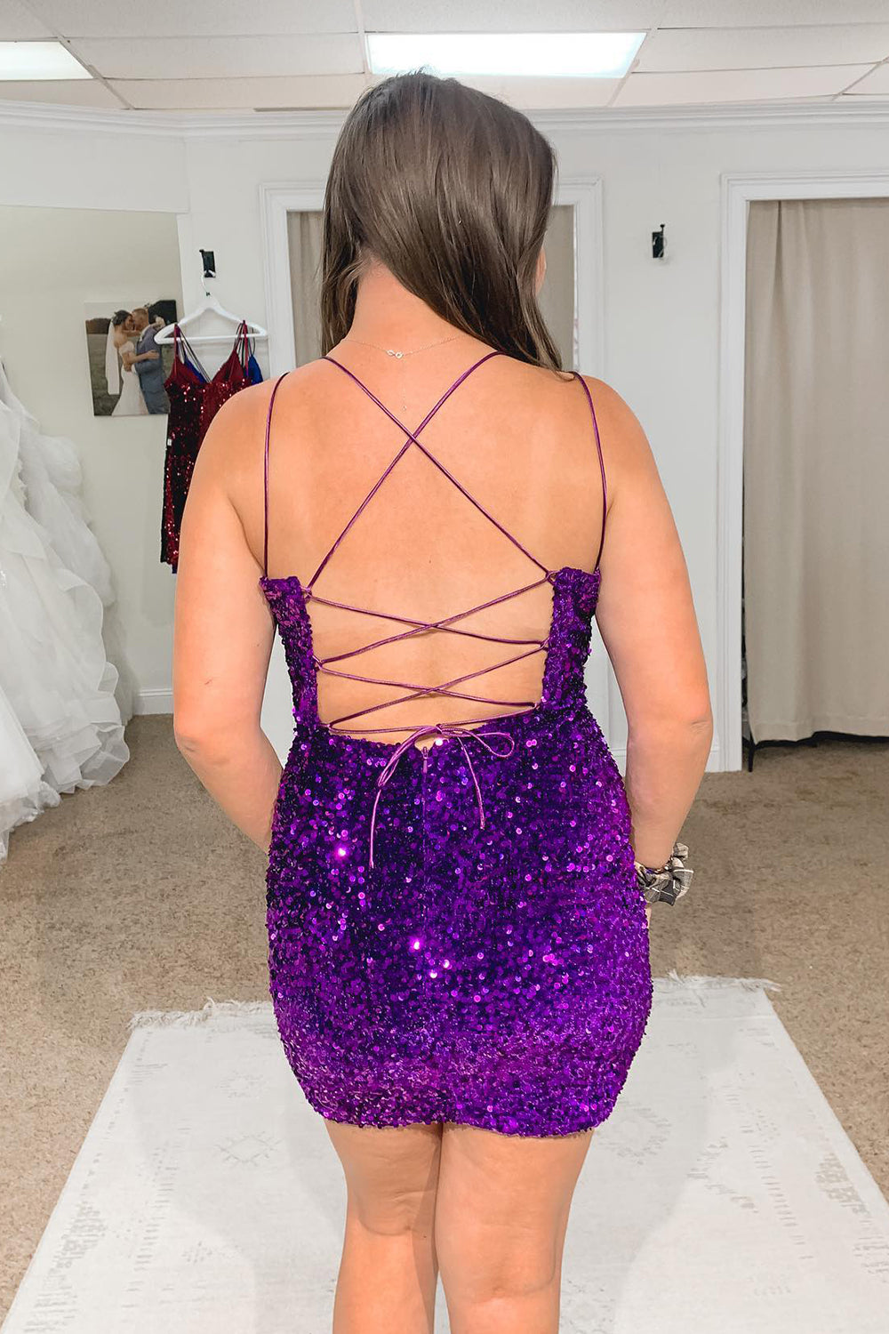 Royal Blue Homecoming Dress Criss-Cross Straps Sequin Tight Short Hoco Dress