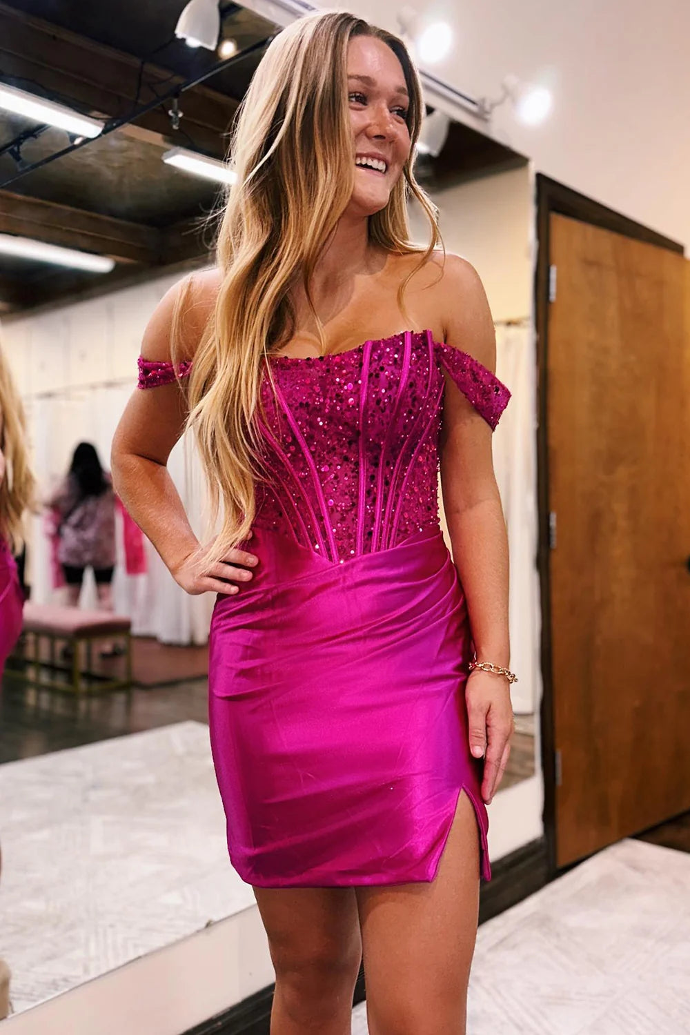 Royal Blue Homecoming Dress Detachable Off the Shoulder Satin Tight Short Prom Dress with Sequin