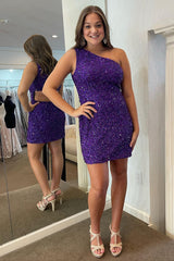 Royal Blue Homecoming Dress Open Back One Shoulder Sequin Tight Short Hoco Dress