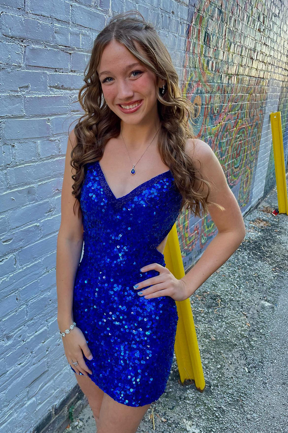 Royal Blue Homecoming Dress Sequined Criss-Cross Straps Tight Short Prom Dress