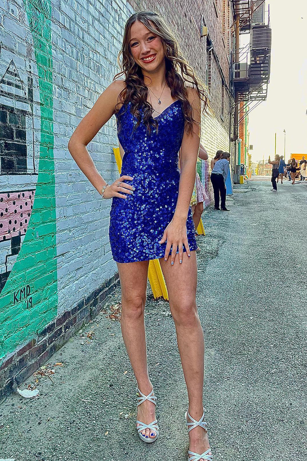 Royal Blue Homecoming Dress Sequined Criss-Cross Straps Tight Short Prom Dress