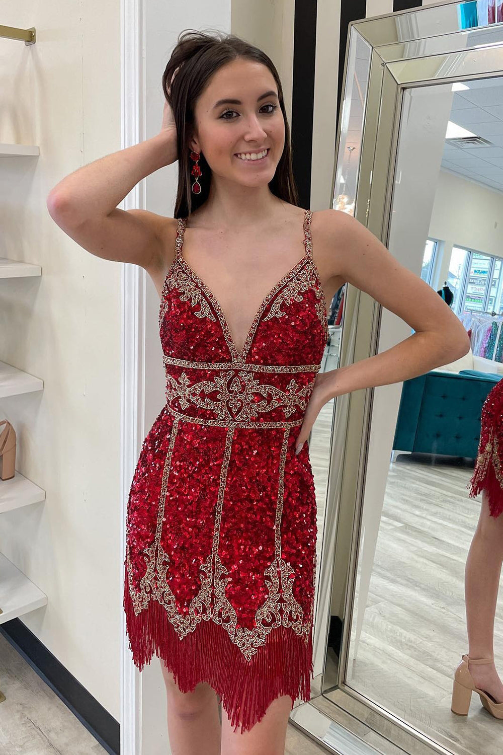 Royal Blue Homecoming Dress Sequined Prom Dress With Fringes