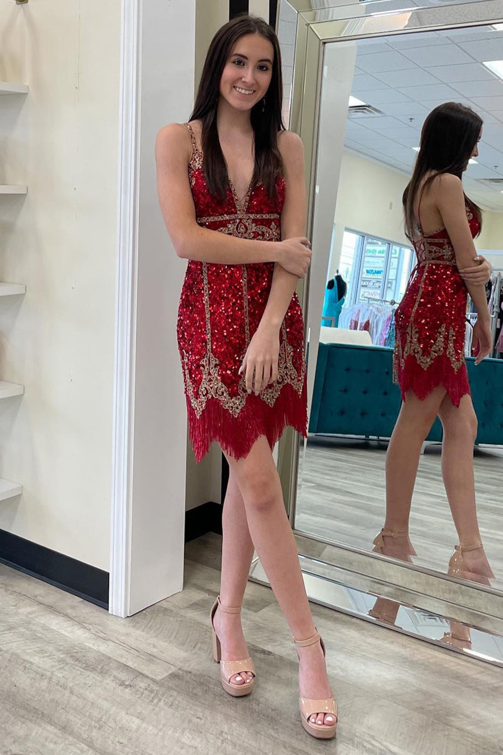 Royal Blue Homecoming Dress Sequined Prom Dress With Fringes