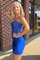 Royal Blue Homecoming Dress Strapless Tight Corset Short Prom Dress