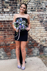 Royal Blue Homecoming Dress Strapless Tight Short Prom Dress with Bowknot