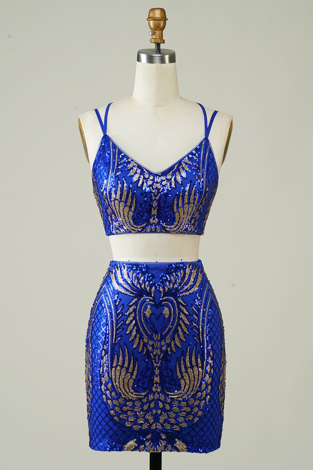 Royal Blue Homecoming Dress Two Piece Glitter Tight Prom Dress