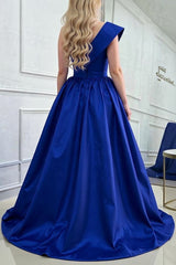 Royal Blue Prom Dress A-Line One Shoulder Floor Length Evening Dress