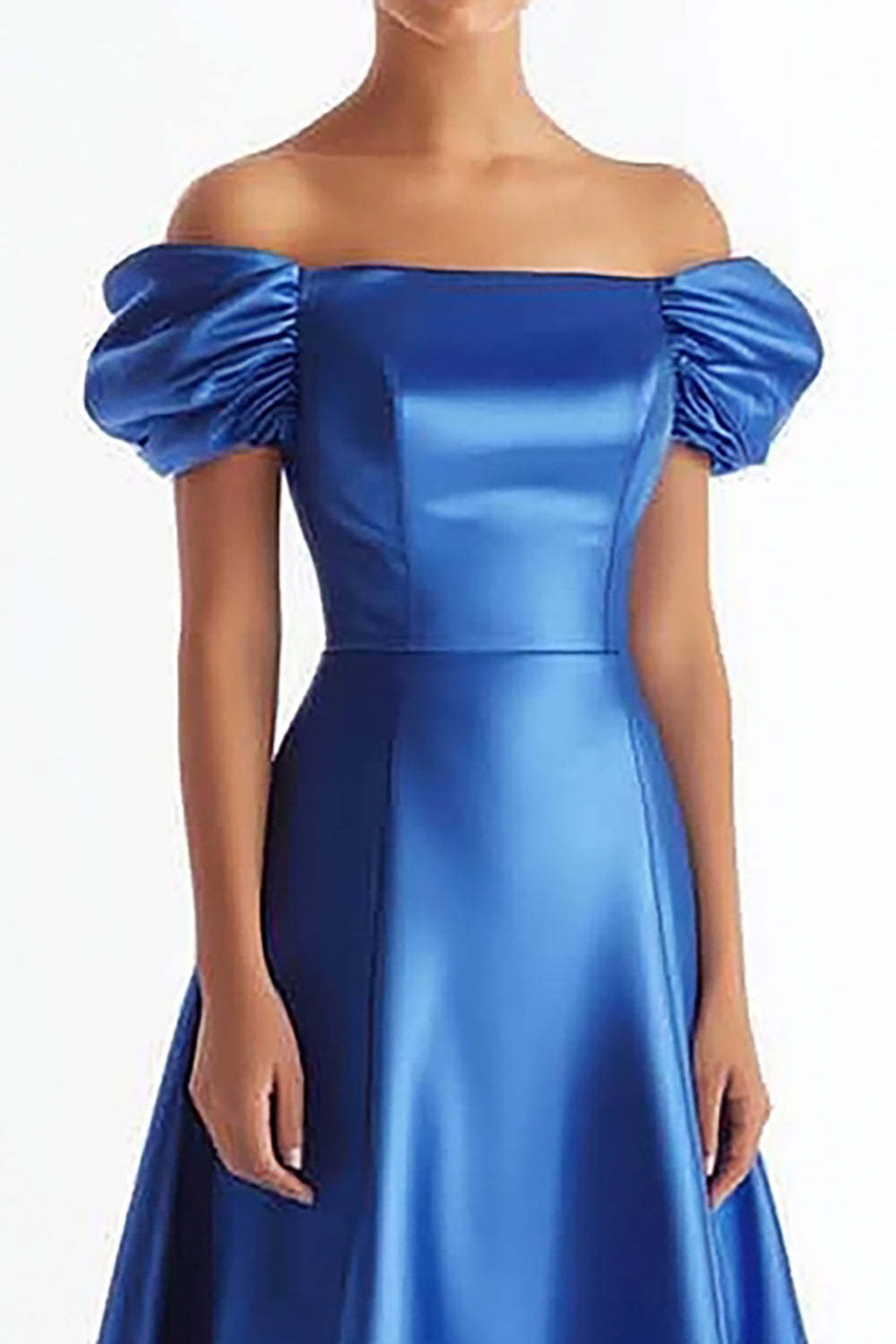 Royal Blue Prom Dress A Line Satin Long Formal Dress With Ruffles