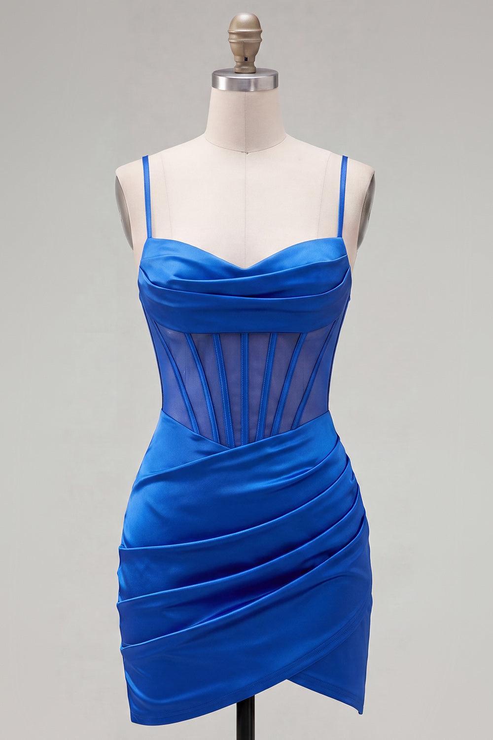 Royal Blue Ruched Tight Corset Short Homecoming Dress