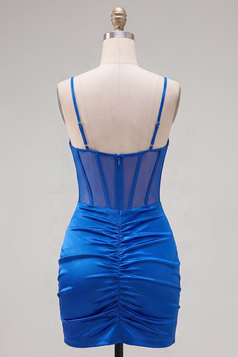 Royal Blue Ruched Tight Corset Short Homecoming Dress