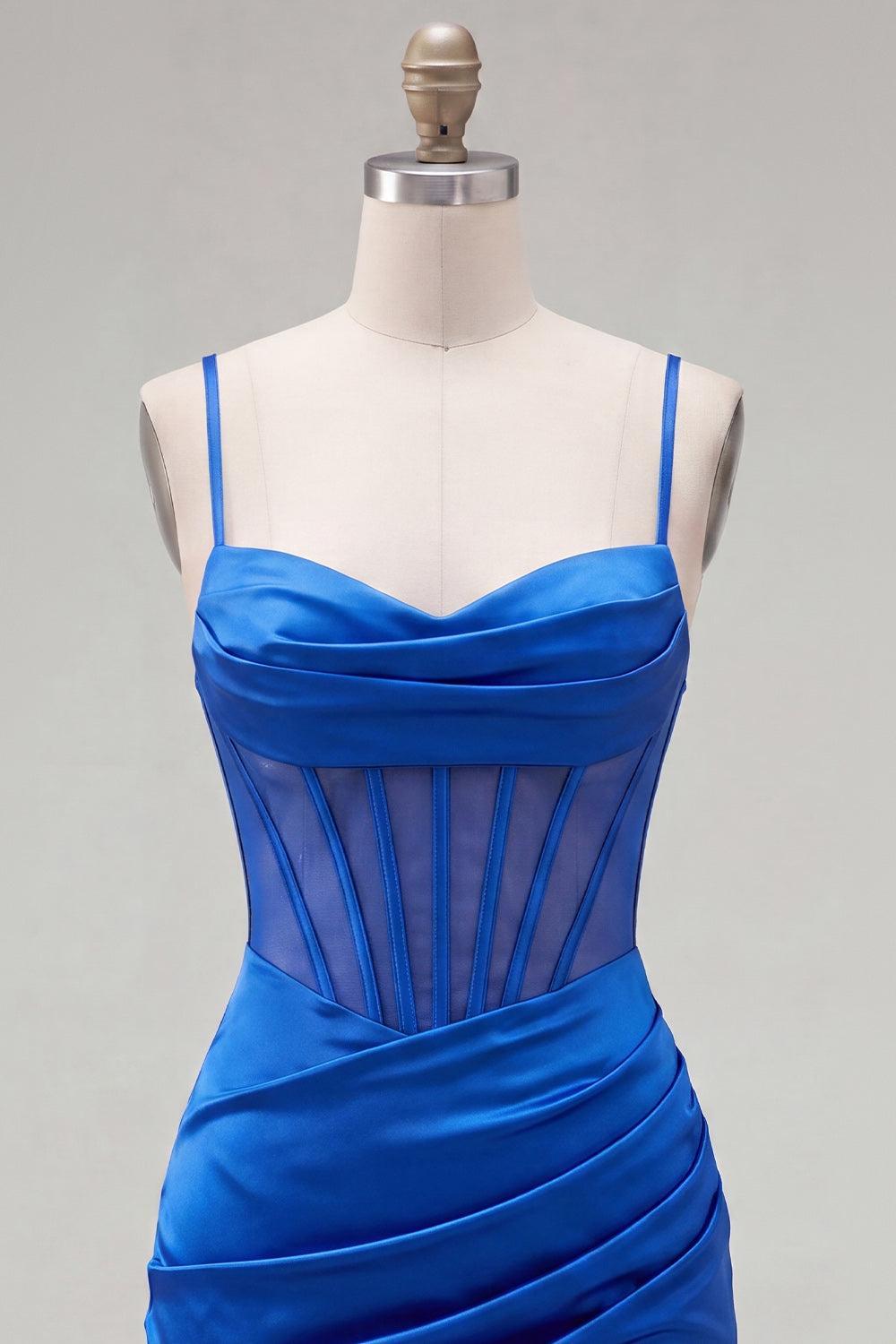 Royal Blue Ruched Tight Corset Short Homecoming Dress