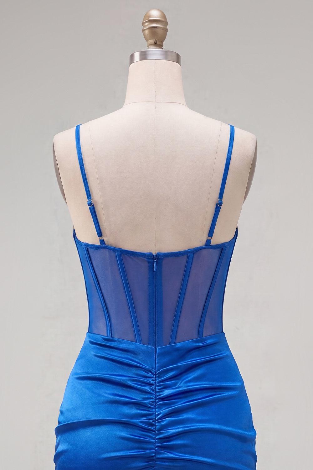 Royal Blue Ruched Tight Corset Short Homecoming Dress