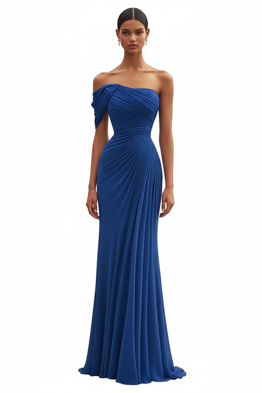 Dreamyannie One Shoulder Ruched Mermaid Dark Green Wedding Guest Dress Long Formal Dress