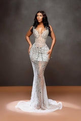 Sweetheart Corset Prom Dress Beaded Mermaid Evening Dress