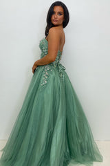 Sage Prom Dress Floral A-Line Sweetheart Corset Long Formal Dress