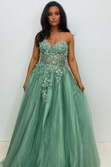 Sage Prom Dress Floral A-Line Sweetheart Corset Long Formal Dress